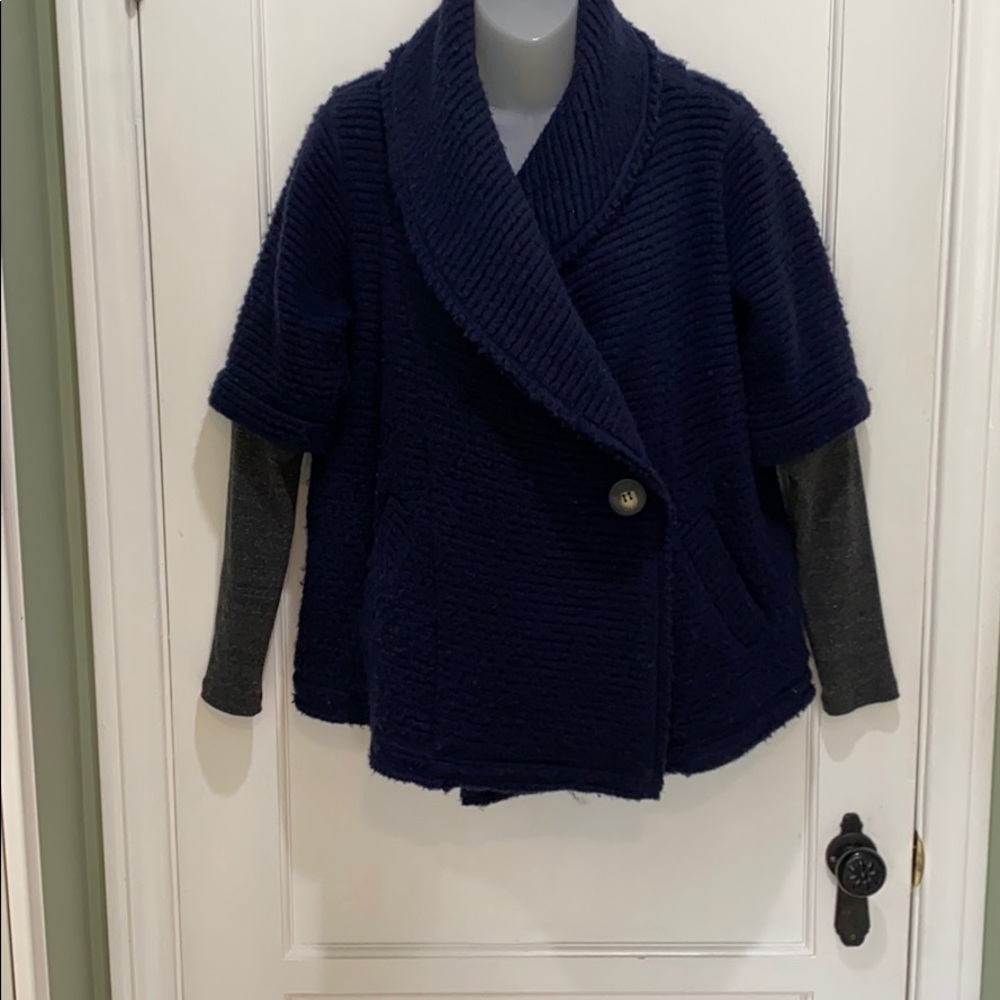 Dolan Navy Wrap Sweater contrast sleeves small